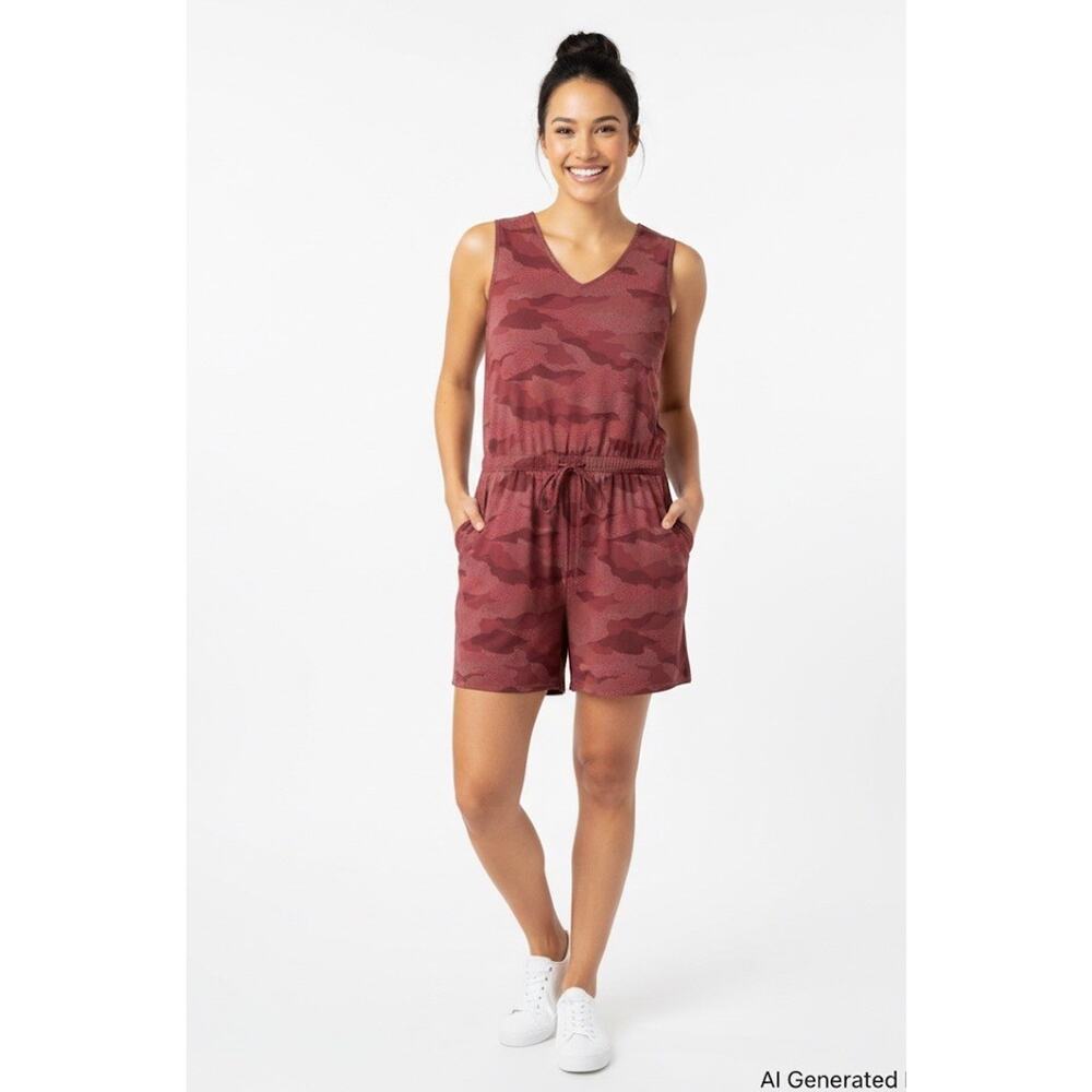 Kuhl women's red micro-camo sleeveless dress drawstring waist sz L active travel